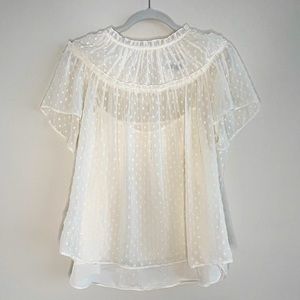 J.Crew Ivory Gathered bib top in drapey swiss dot
